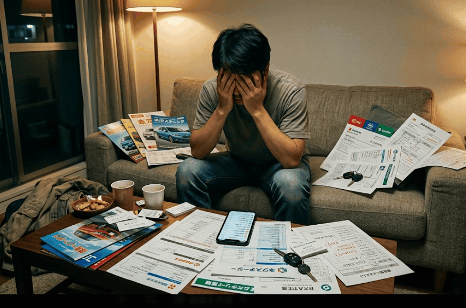 車一括査定の鳴り止まない電話や面倒な相見積もりに疲弊する男性